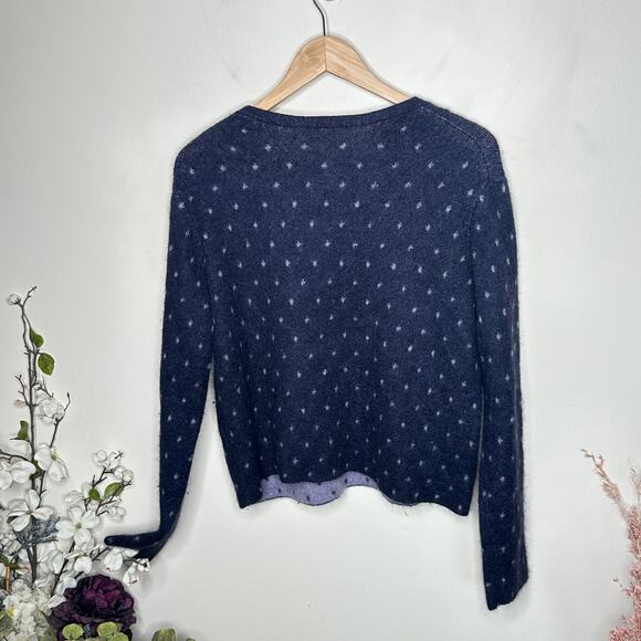 VINCE Starry Dot Mohair Alpaca Crewneck Sweater Indigo Blue Intarsia Sz M {3T20} - Picture 5 of 8